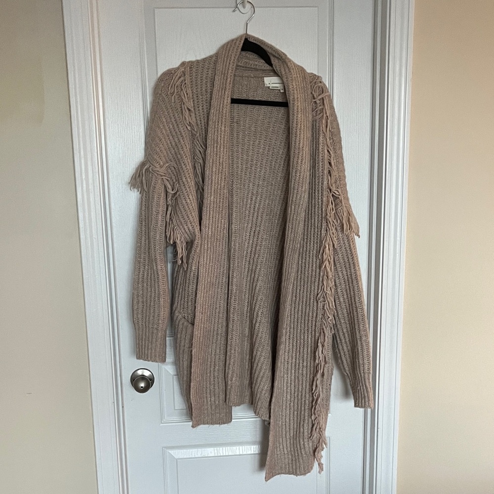 Anthropologie Beige Fringe Cardigan